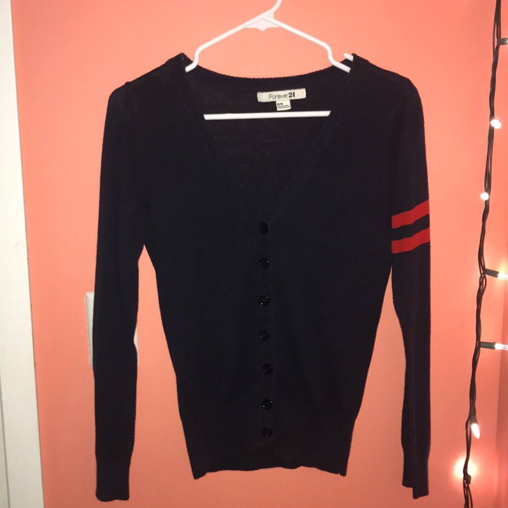 navy blue button-up cardigan